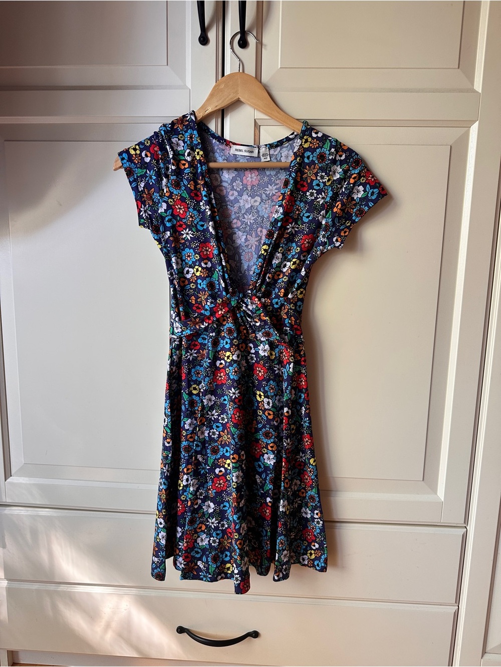 Rebel Sugar Navy Floral V-Neck Fit & Flare Mini Dress
